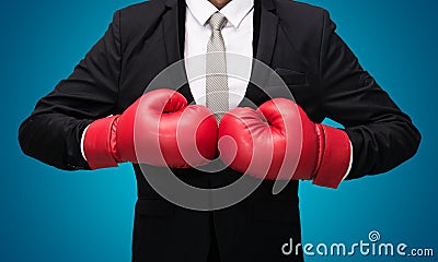 Businessman standing posture in boxing gloves isolated