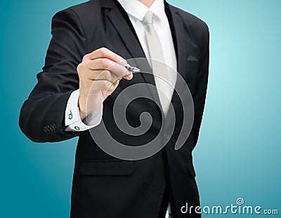 Businessman standing posture hand hold a pen isolated