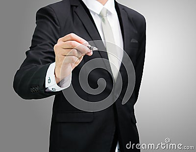 Businessman standing posture hand hold a pen isolated