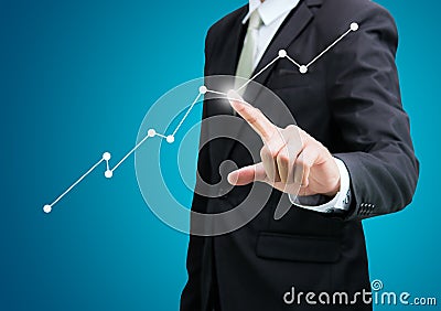 Businessman standing posture hand touch graph finance