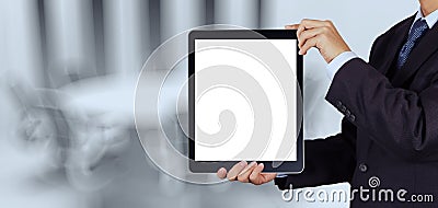 Businessman success working with blank tablet