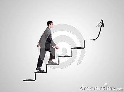 Businessman walking on drawing stairs for success