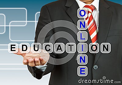 Businessman with wording Online Education