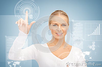 Businesswoman touching virtual screen