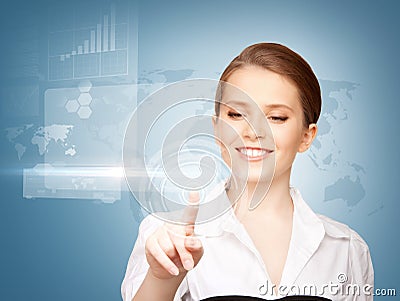 Businesswoman touching virtual screen