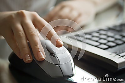Businesswoman working with black computer mouse.