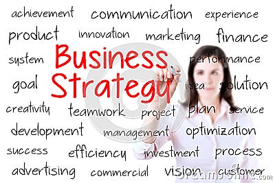 Businesswoman writing business strategy concept. I