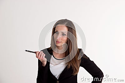 Bussiness Woman Is Explaining Something with Pen on Whi