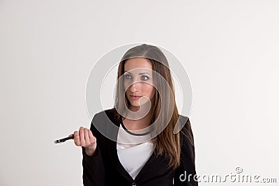 Bussiness Woman Is Explaining Something with Pen on Whi