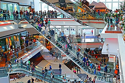 Busy shopping mall interior