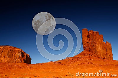 Buttes and Moon in Monument Valley Arizona