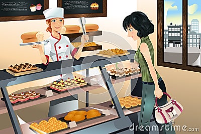 Buying cake at bakery store