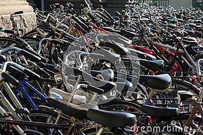 Hundreds of bikes on sidewalk
