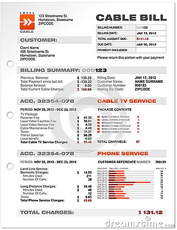 Cable Service Phone Bill Document Sample Template