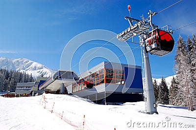 The cableway station at popular ski resort