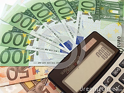 Calculator and Euro banknotes
