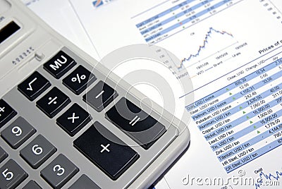 Calculator and financial report.