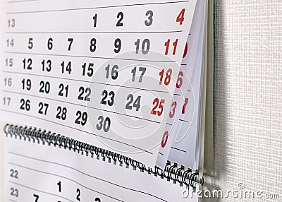 Calendar with dates of month