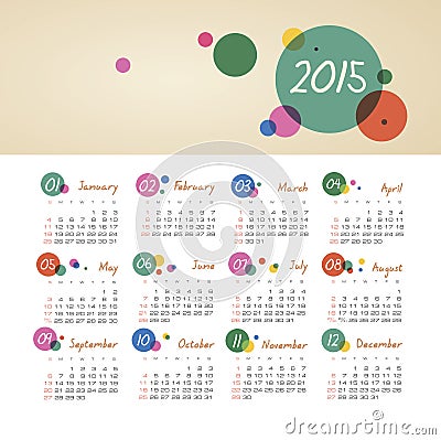 Calendar 2015 year with circles