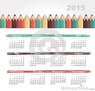Calendar 2015 year with colored pencils