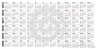 calendrier 2015 2016 2017 2018 2019 2020 illustration de calendar multiple years