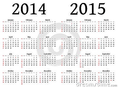 Calendário para 2014 e 2015 no vetor