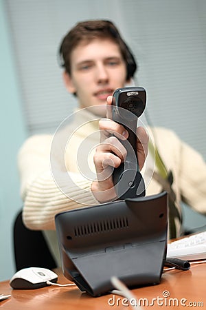 Call center operator answering a call