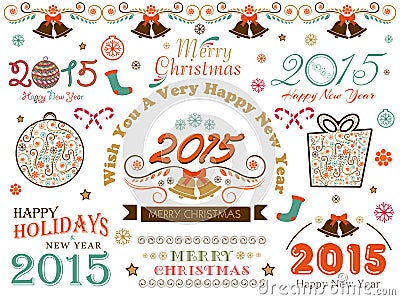 Calligraphic collection for Happy Holidays, New Year and Merry C