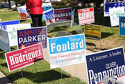 Campaign signs at early voting location in Houston