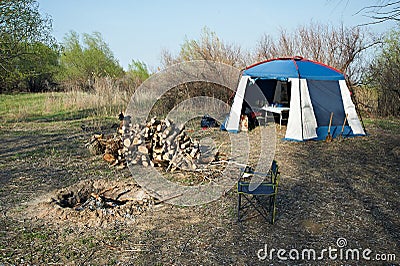 Campfire and tent