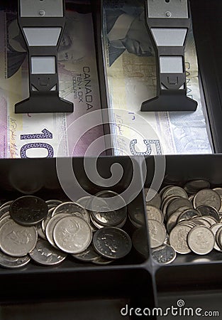 Canadian Money In Cash Register Drawer