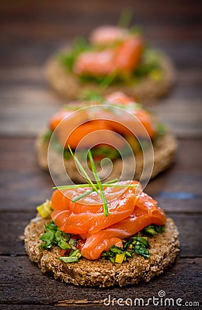 Canapes with smoked salmon