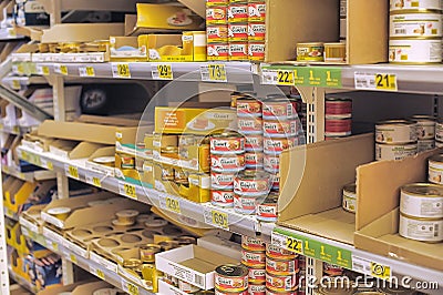 Canned fish in shop