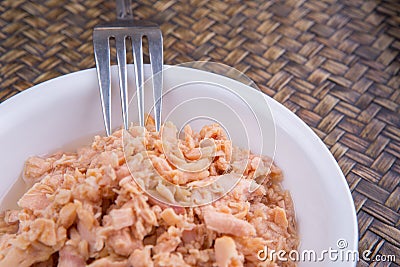 Canned Tuna Flake In A White Bowl IV