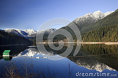 Capilano Reservoir Snowy Mountains Vancouver