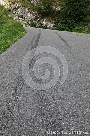 Car crash skid marks on the highway