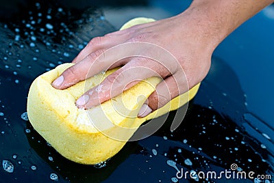 Car Hand Wash with Yellow Sponge and Soap