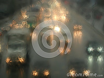 Car lights in rain night as impressionism stylized