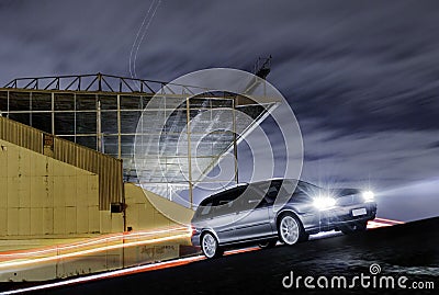 Family car at game stadium