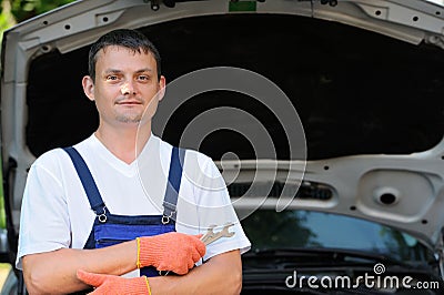 Car mechanic in auto repair service