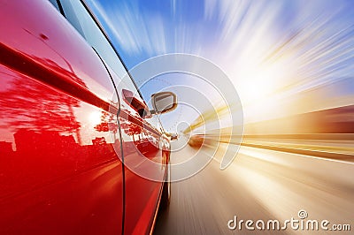 Car on road with motion blur background