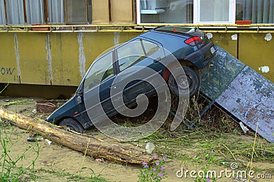 Car stuck in block flooding Varna Bulgaria