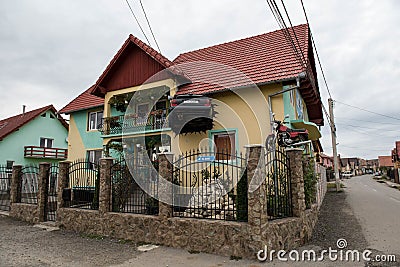 Car stuck in house wall pop art deco