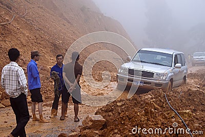 Car stuck in a landslide