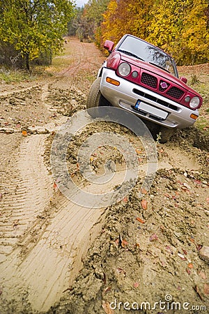 Car stuck in muddy road