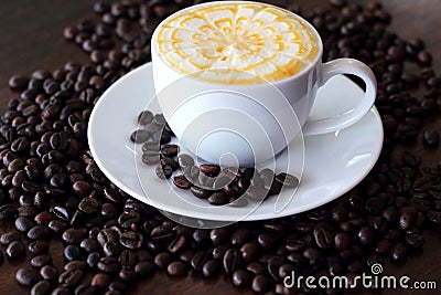 Caramel coffee in white cup