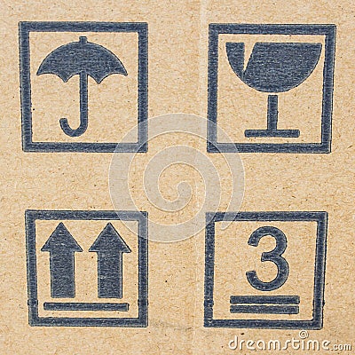 Cardboard box background with mail symbols