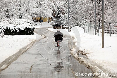 Careful driving motor on a snowy weather