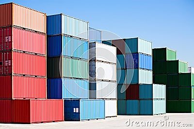 Cargo freight containers at harbor terminal