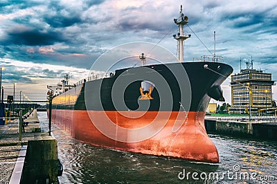 Cargo ship in harbor